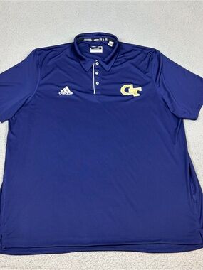 Georgia Tech Adidas Polo Men’s 2XL Royal Blue Team Issue NCAA Yellow Jackets